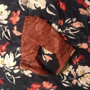 Red Brown pleather boots